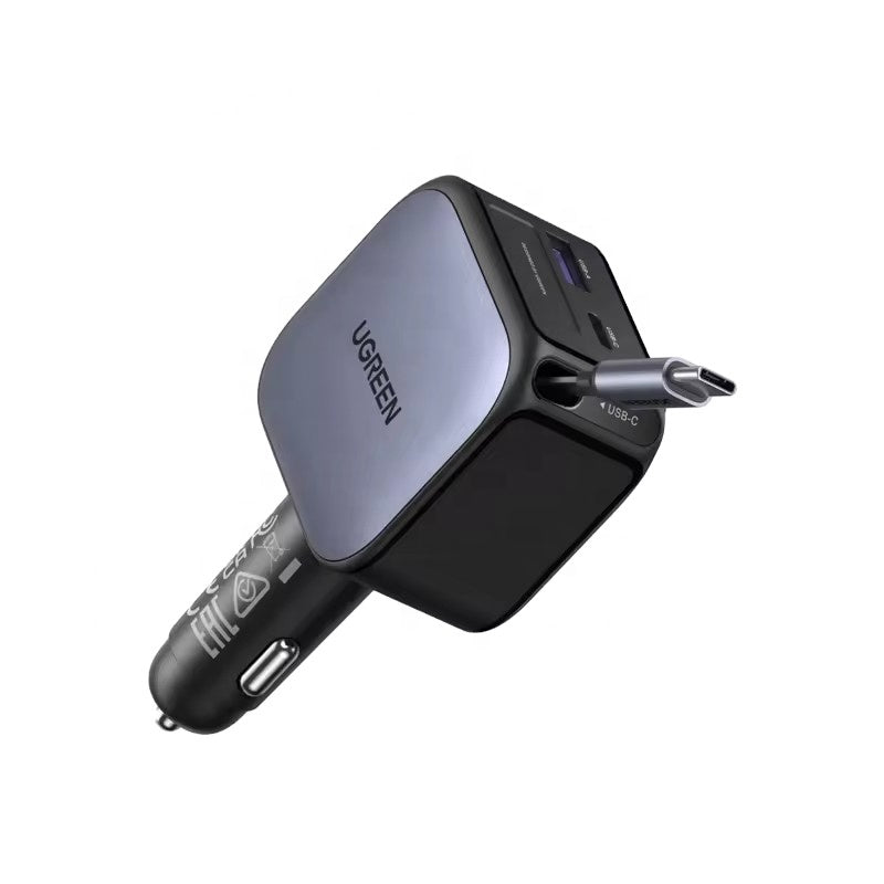 UGREEN Cargador Auto 90W 3-en-1 — USB-C Retráctil